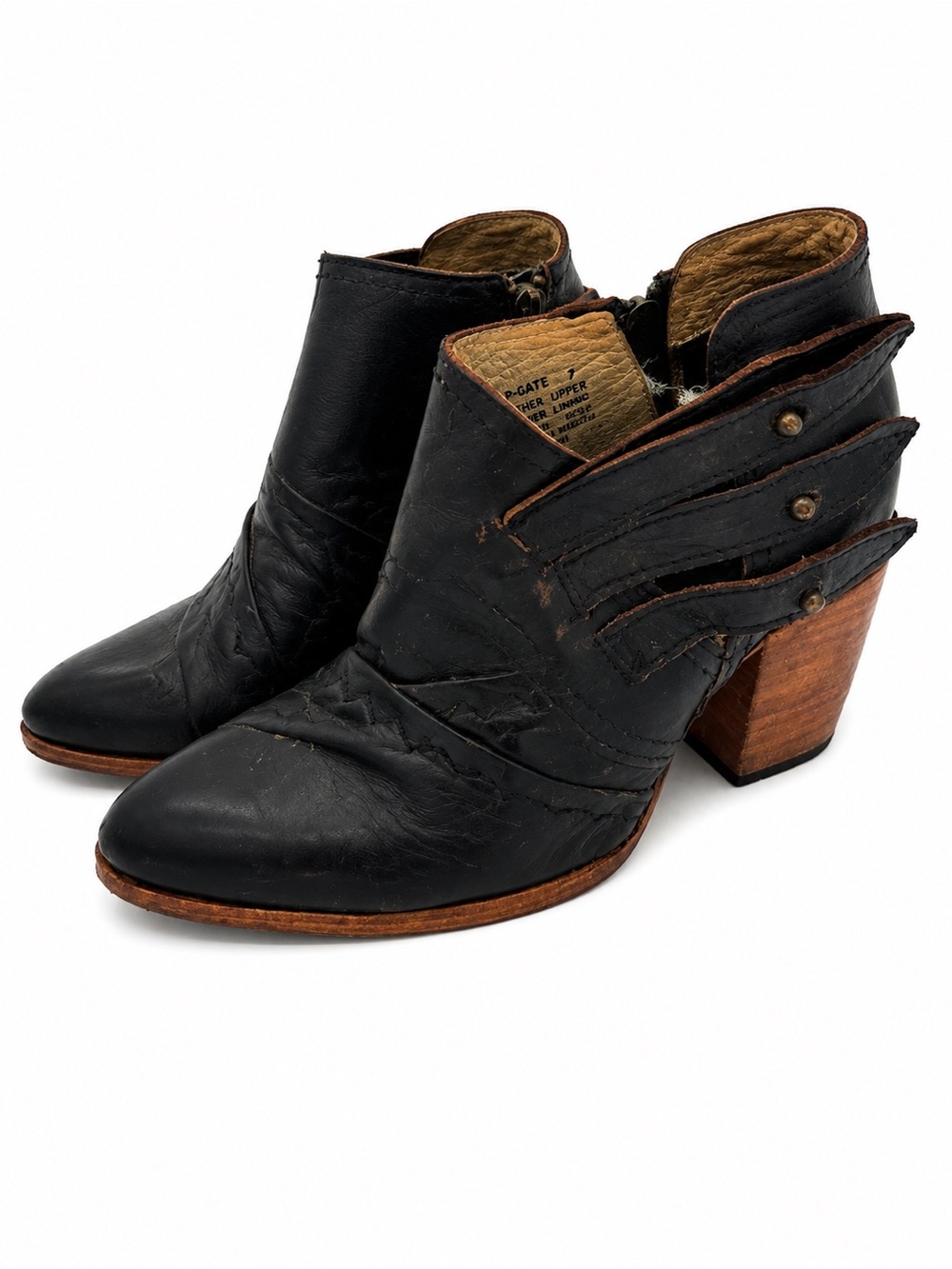 Freebird by Steven Black Leather Ankle Booties with Stacked Wood Heel- FB-Gate